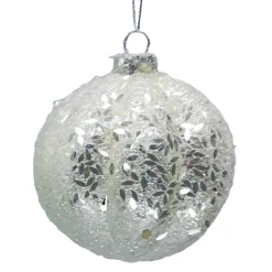 ORN GLASS BALL 3″ SILVER FROST MELON W/ ICE GLITTER