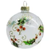 ORN GLASS BALL 3″ WHITE FROST W/ HOLY DESIGN
