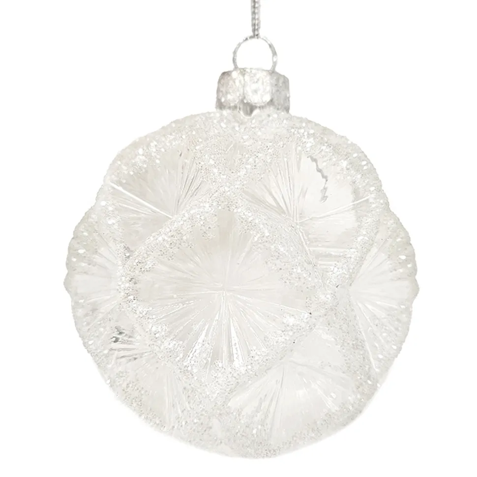 ORN GLASS BALL 3″ WHITE FROST DIAMOND W/ ICE GLITTER