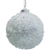 ORN GLASS BALL 3″ WHITE FROST W/ ICE GLITTER