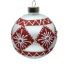 ORN GLASS BALL 3″ WHITE- MATTE W /RED DIAMOND SNOWFLAKE