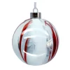 ORN GLASS BALL 4″ WHITE/RED MARBLE LOOK