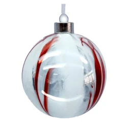 ORN GLASS BALL 4″ WHITE/RED MARBLE LOOK