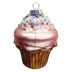 ORN GLASS CUPCAKE 4″ BROWN/PEACH