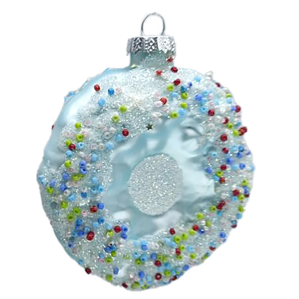 ORN GLASS DONUT 3.5″ MINT/BLUE