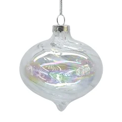 ORN GLASS DROP 3″ CLEAR W/ PEARL/IRIDESCENT FINISH
