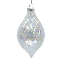 ORN GLASS FINIAL 5″ CLEAR W/ PEARL/IRIDESCENT FINISH