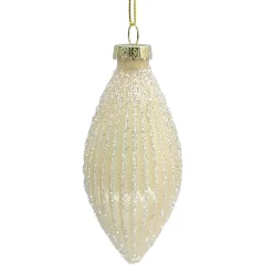ORN GLASS FINIAL 5.3″ CREAM PEARL MELON W/ GLITTER