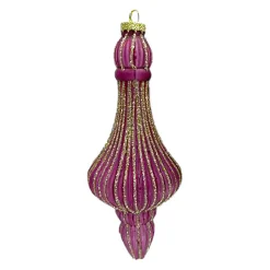 ORN GLASS FINIAL 6″ DARK MAUVE W/ CHAMPAGNE GLITTER