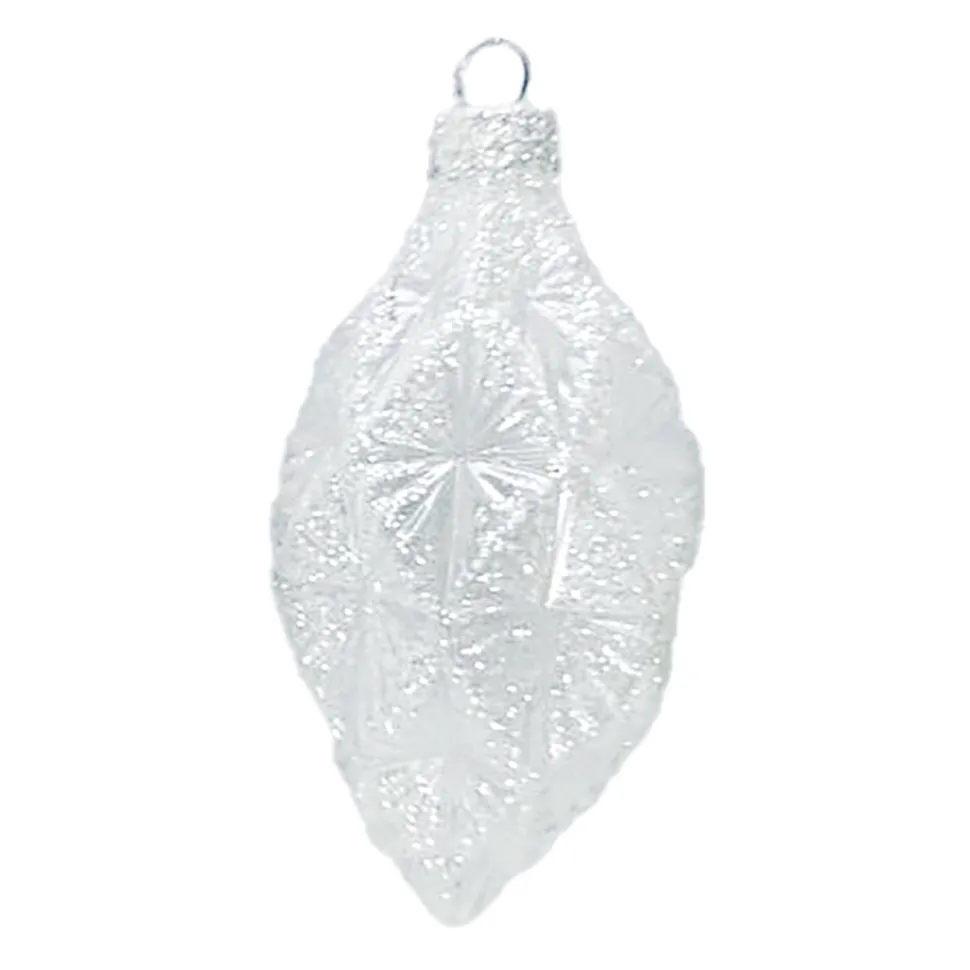 ORN GLASS FINIAL 4.7″ WHITE FROST DIAMOND W/ ICE GLITTER