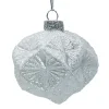 ORN GLASS OLIVE 3″ WHITE FROST DIAMOND W/ ICE GLITTER