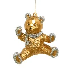ORN GOLD BEAR SITTING 3″ MATT GOLD W/ SILVER GLITTER