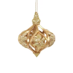 ORN GOLD ONION BALL W/SNOWFLAKE 4″ MATT GOLD W/ LT. GOLD GLITTER