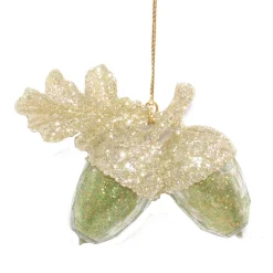 ORN GREEN MINT/CHAMPAGNE GLTR ACORN 3.5″ W/ GLITTER