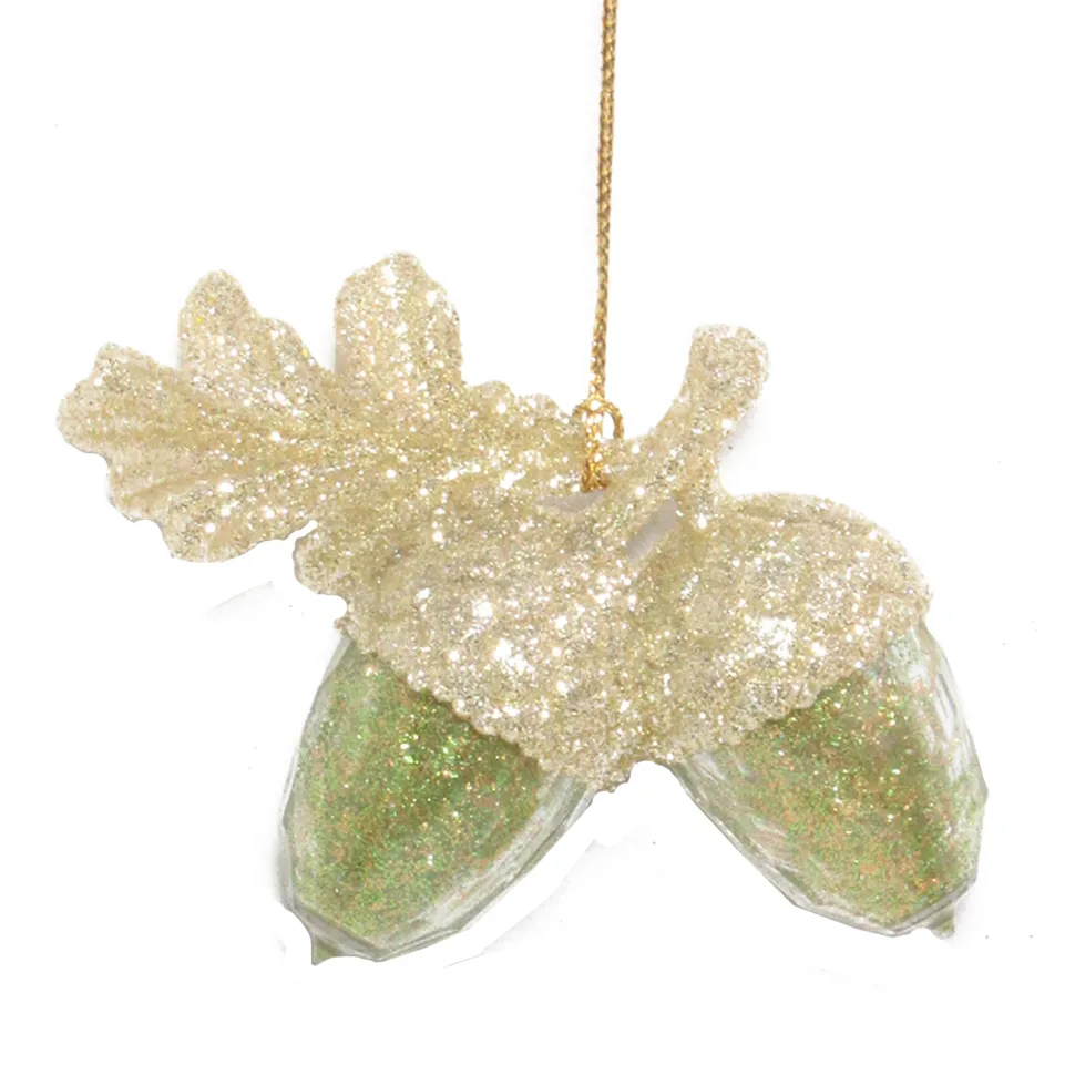 ORN GREEN MINT/CHAMPAGNE GLTR ACORN 3.5″ W/ GLITTER