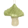 ORN GREEN/GOLD GLITTER MUSHROOM 3″x3.5″