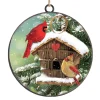 ORN METAL DISC 4″ BIRD HOUSE W/ CARDINAL & ROBIN