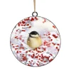 ORN METAL DISC 4″ BIRD ON A BERRY SNOWY SCENE