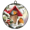 ORN METAL DISC 4″ BIRH HOUSE W/ ROBIN
