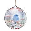ORN METAL DISC 4″ BLUE BIRD ON A TREE BRANCH SNOWING