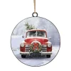 ORN METAL DISC 4″ RED TRUCK WITH TREE