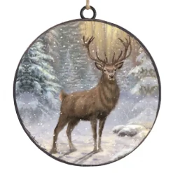 ORN METAL DISC 4″ REINDEER IN FOREST