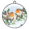 ORN METAL DISC 4″ ROBIN LOVEBIRDS