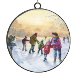 ORN METAL DISC 4″ SKATING ON LAKE SCENE