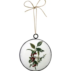 ORN METAL DISC 4″ W/HOLLY BERRY PRINT