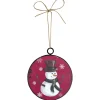 ORN METAL DISC 4″ W/SNOWMAN AND SNOWFLAKE PRINT