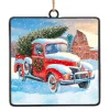 ORN METAL SQUARE DISC 4″ RED TRUCK