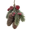 ORN NAT. PINE & CONES FROSTED NATURAL 2.5″ W/ BERRIES & RED BELLS
