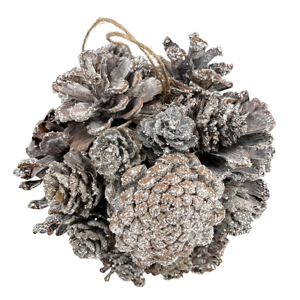 ORN NAT. PINECONE BALL 4.5″ FROSTED