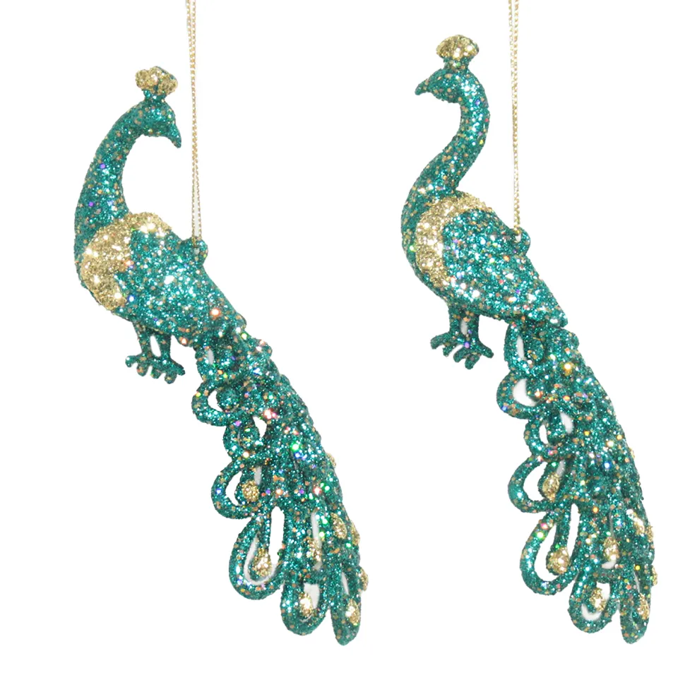 ORN PEACOCK CLR PEACOCK 6″ & 6.5″ W/ GOLG GLTR. 2/S