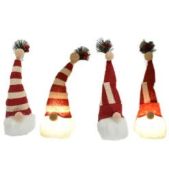 ORN PLUSH GNOME 10″ LED W/ RED/WHITE STRIPES HAT 2 STYLES