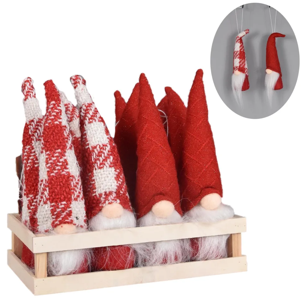 ORN PLUSH GNOME 8″ RED/WHITE W/TRAY 12 PC. (2 STYLES)
