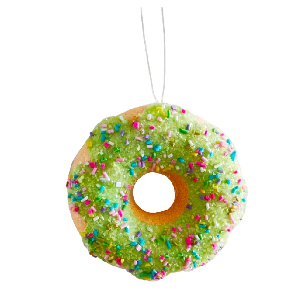 ORN POLY FOAM CANDY SPRINKLE DONUT 4″ GREEN