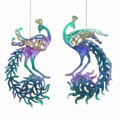 ORN PURPLE PEACOCK 5.5″ CLEAR TURQ/PURPLE W/ GLITTER 2 ASST.