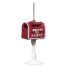 ORN RED / WHITE “LETTER TO SANTA” MAIL BOX 4″ W/ ICE WHITE GLITTER