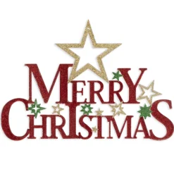 ORN RED/GOLD “MERRY CHRISTMAS” 6″ W/ GLITTER