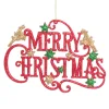 ORN RED/GRN/GLD MERRY CHRISTMAS 7″x5″ “MERRY CHRISTMAS” W/ DEER, STARS, & GLTR.