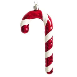 ORN RED/WHITE CANDY CANE 6″ W/ WHITE GLITTER