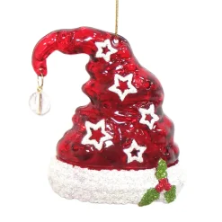ORN RED/WHITE SANTA HAT 3.5″ CLEAR W/ GLTR.