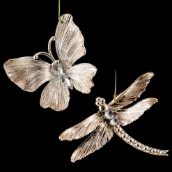 ORN ROSE GOLD BUTTERFLY /DRAGONFLY 4″SHINY W/ SAND GOLD GLTR 2 ASST