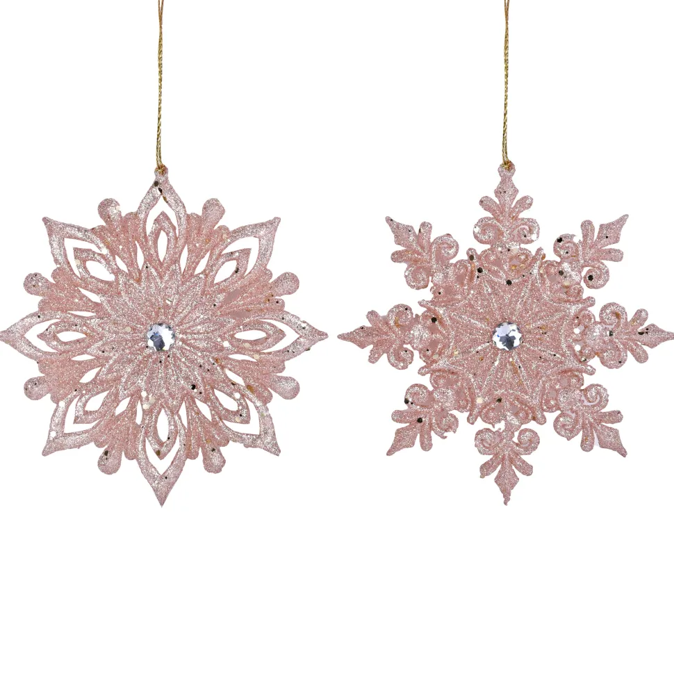 ORN ROSE GOLD SNOWFLAKE 5.5″ W/LT. COPPER GLITTER & JEWEL 2/S