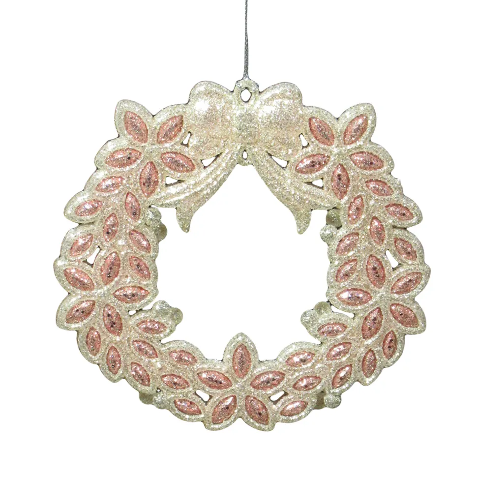 ORN ROSEGOLD WREATH 5″ W/ CHAMPAGNE GLITTER