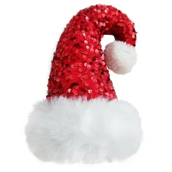 ORN SANTA HAT 5″x8″ RED FAUX FUR & SEQUINS