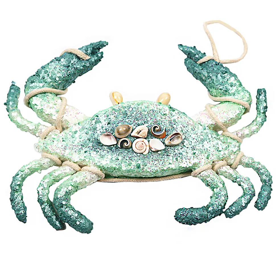 ORN SEA CRAB 12″ BLUE W/ BEADS, SEQUINS, GLITTER