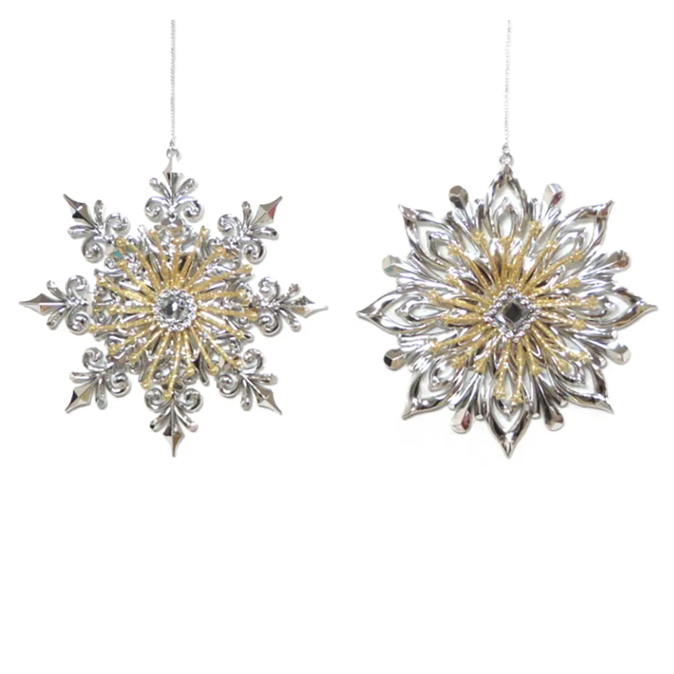ORN SILVER / GOLD SNOWFLAKE 5″ SHINY W/ GLITTER & JEWEL 2 ASST.