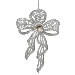 ORN SILVER BOW 6″ ENGRAVED W/ JEWEL AND GLTR.